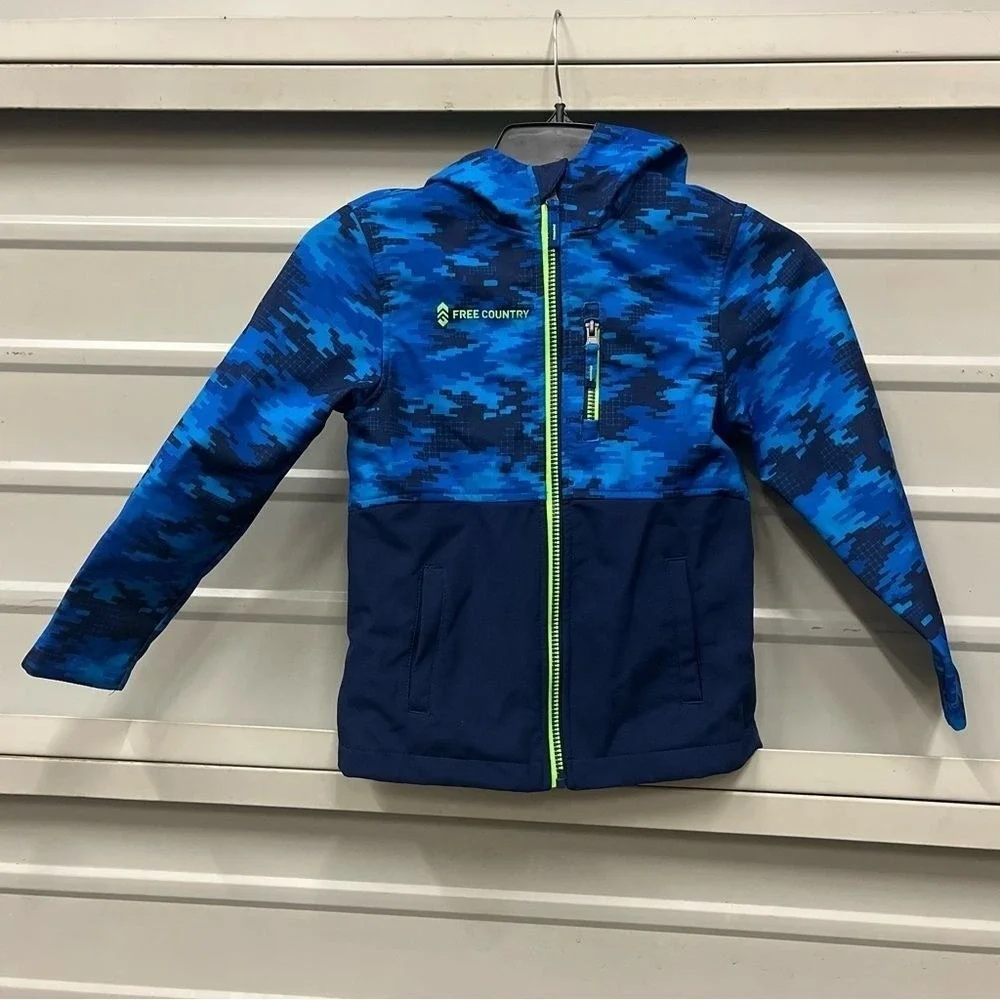 Free Country Kids Blue Digital Camo Softshell Hooded Jacket Full Zip Size L 7